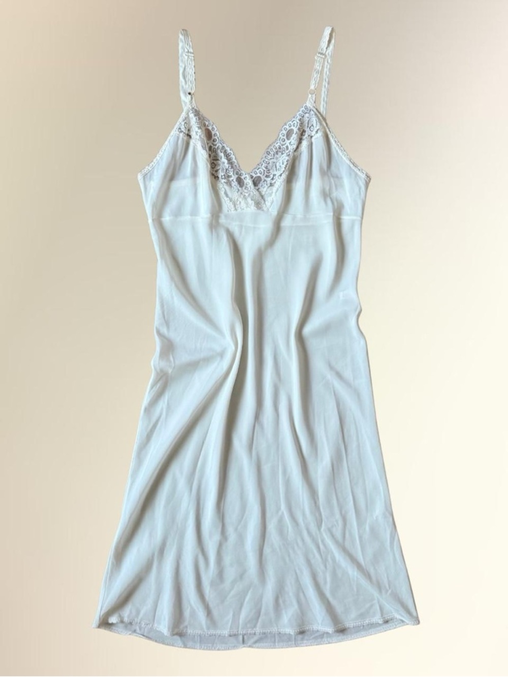 Farr West Lace-Trim White Slip Chemise with Adjustable Straps